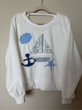 Main Strip White Kids Sweatshirt with Blue Nautical Appliques